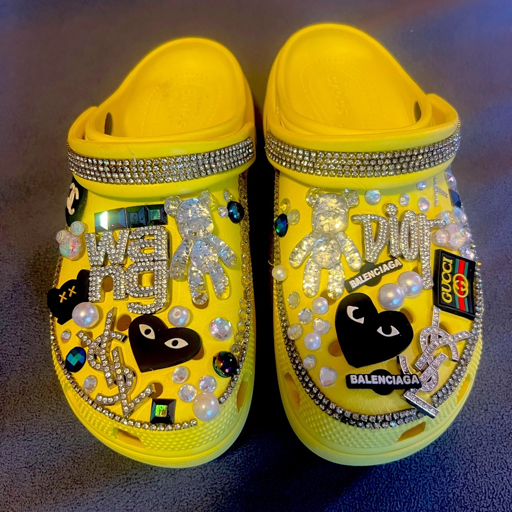 Bling Custom Crocs with Lux Fashion Charms- Size 9